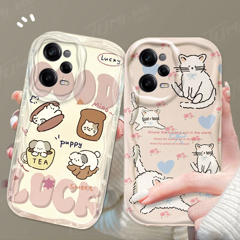 Cartoon Cat Puppy Wave Phone Case For Xiaomi Redmi 12 12C 12R 11A 13C 10 10C 10X 9 Power 9A 9C 9T 8 K70E K70 K60 K50 Pro Cover