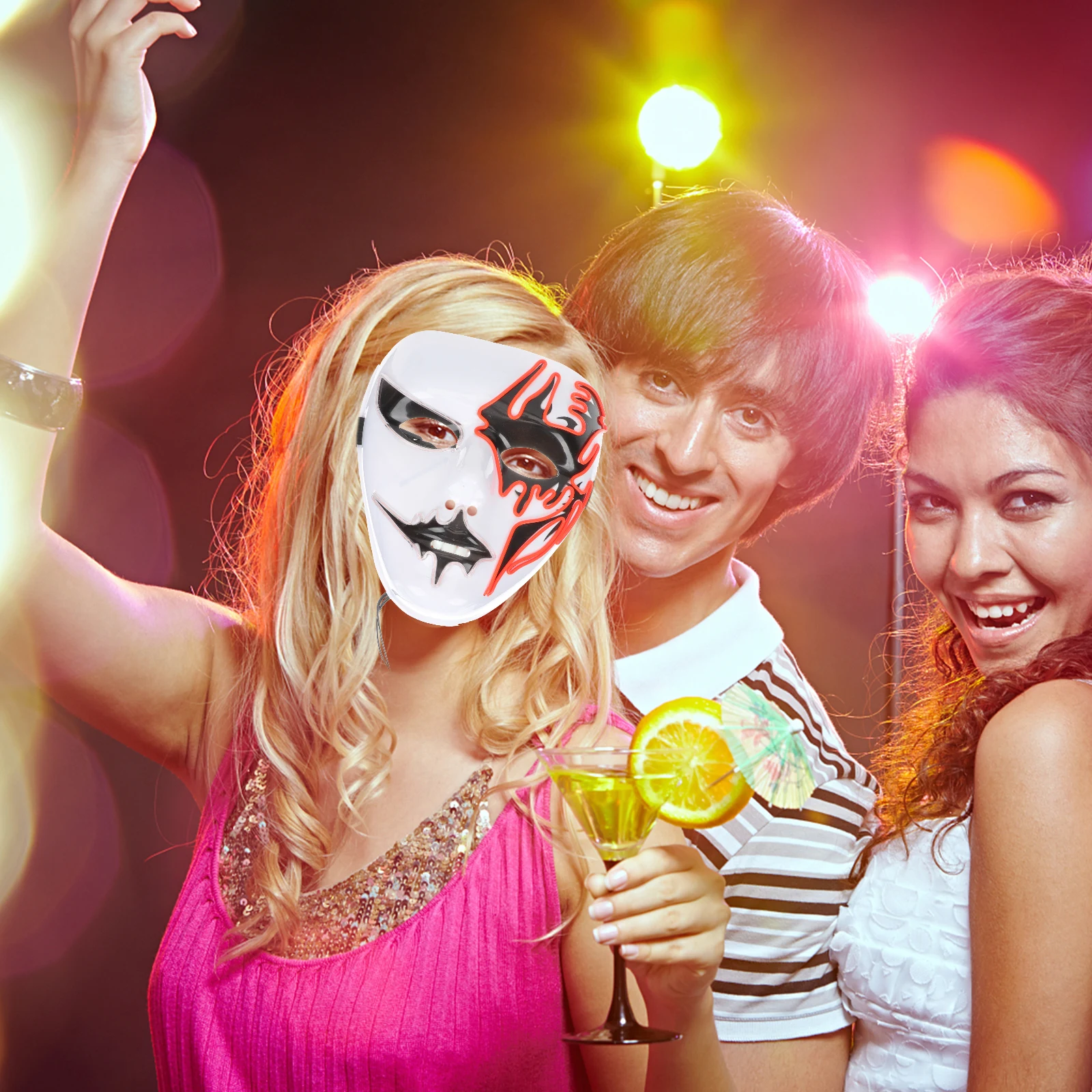 

Glowing Mask Dance Dress Up Bar Party Prop Masquerade Costume Cosplay Halloween Full Cover Luminous Rabbit Face Decoration