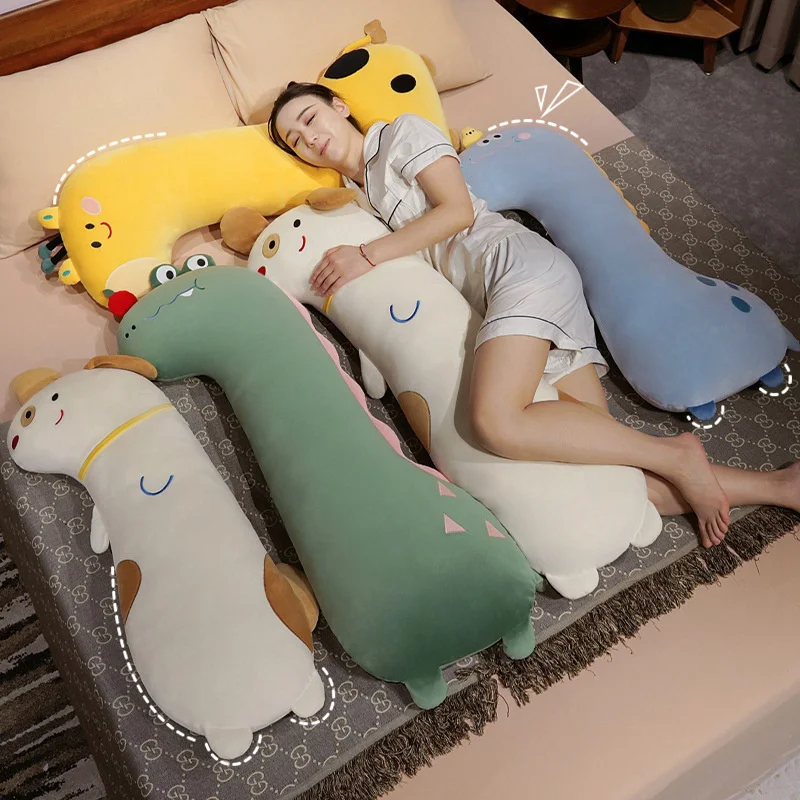 90/120cm Lovely Dinosaur Dog Crocodile Giraffe Kawaii Long Pillow Stuffed Soft Animal Dolls Sleeping Toys