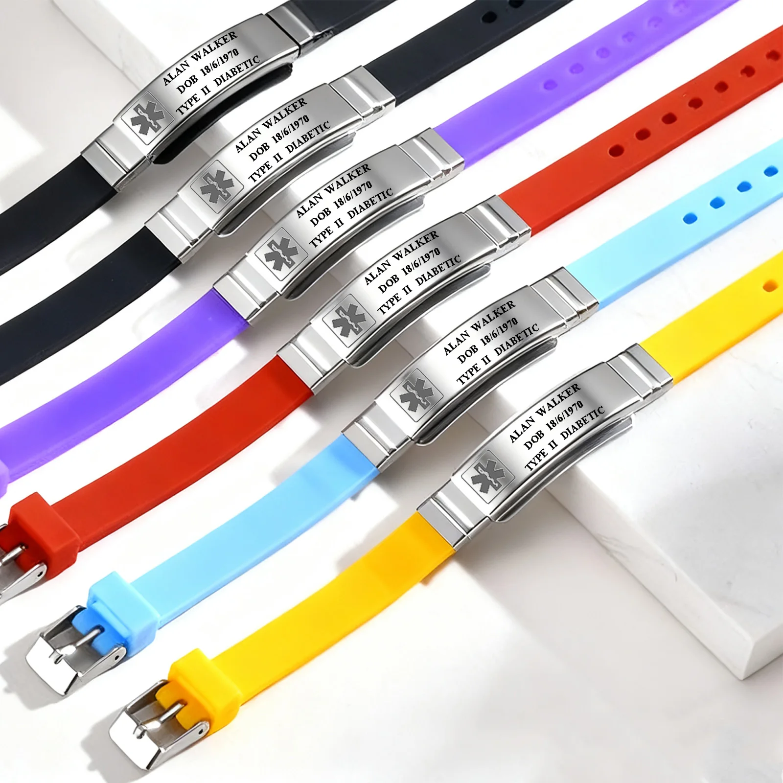 

Мягкие силиконовые браслеты на заказ, персонализированные индивидуальные браслеты из нержавеющей стали, идентичность с медицинскими метками, Hospitalizatio