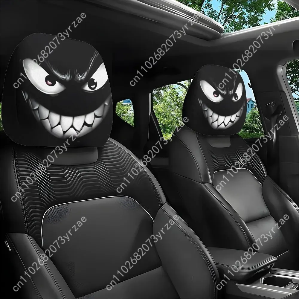 

Evil Grin Car Seat Headrest Cover (2pcs) Environmentally Friendly Headrest Protector Breathable Comfortable Vehicle Decor
