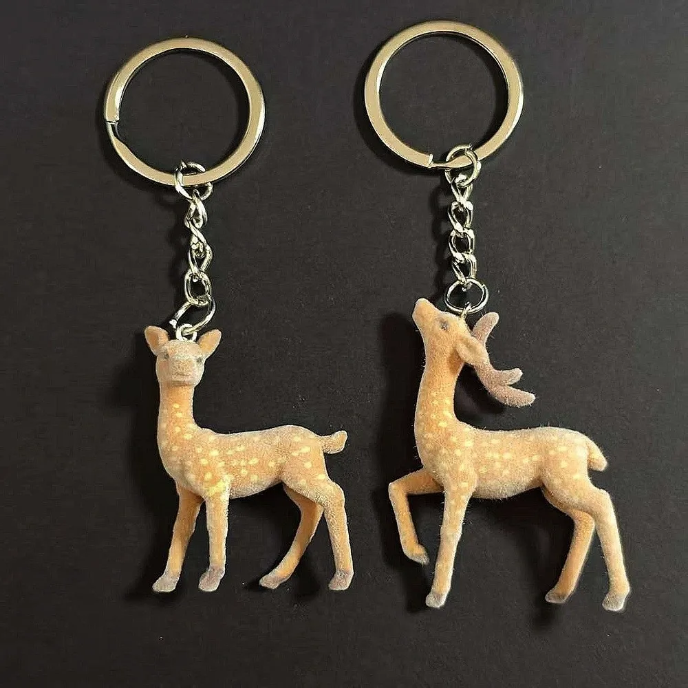 Cute 3D Design Christmas Elk Sika Deer Style Fluffy Texture Deer Keychain Kawaii Style Pendant Style Bag Pendant Christmas Gift