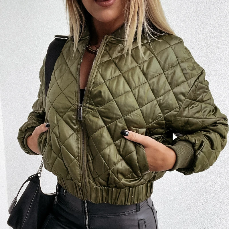 Hot Selling New Long Sleeved Solid Color Short Zipper Jacket Cotton Jacket for Women