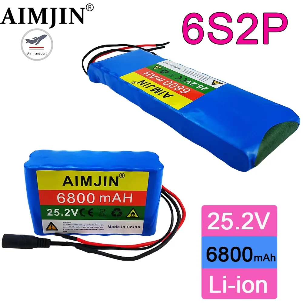 

6s2p 25.2V 6800mAh 18650 rechargeable lithium battery with BMS protection board, lithium-ion battery pack, and charger
