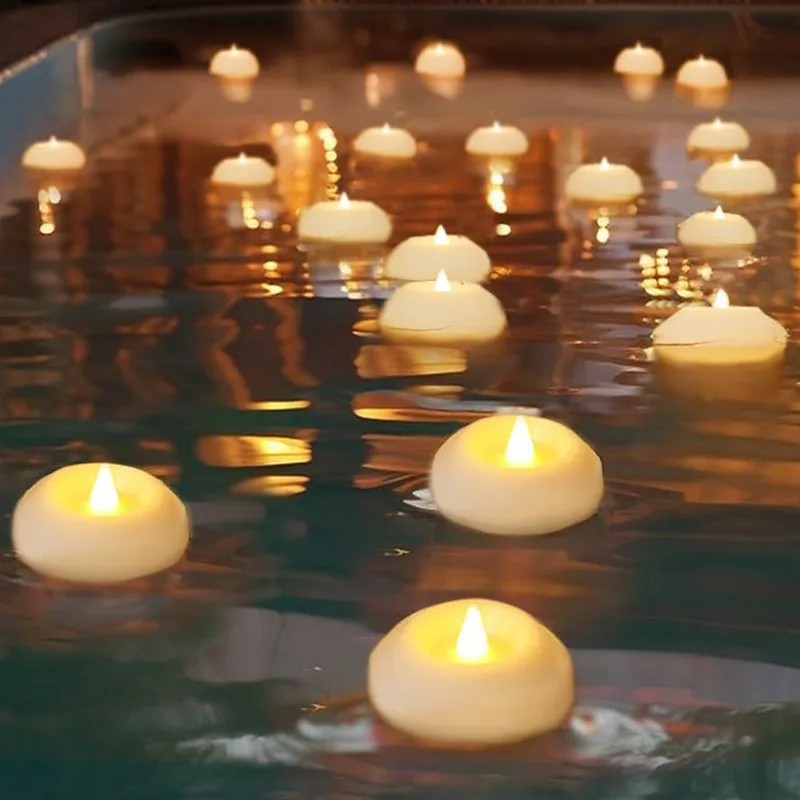 6/12Pcs Flameless Plastic Floating Tea Lights for Bathtub Swimming Pool Vase Centerpiece Decor LED Battery Floating Candles