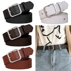 PU Leather Belt For Women Square Buckle Pin Buckle Jeans Black Belt Chic Luxury Brand Fancy Vintage Strap Female Waistband