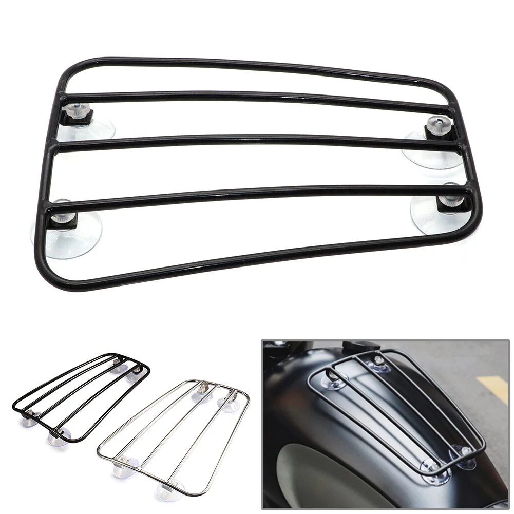 Chrome/Black Universal Motorcycle Suction Cup Fuel Gas Tank Parcel Rack Steel For Harley-Davidson Cafe Racer