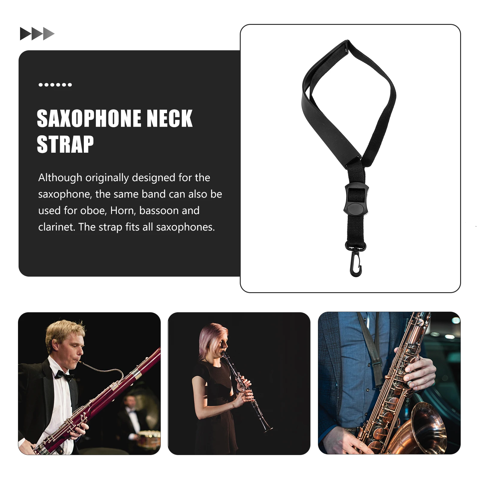 

Saxophone Silicone Neck Strap Adjustable Replacement for Alto Tenor Soprano Saxophone Comfortable Durable Practical Sax