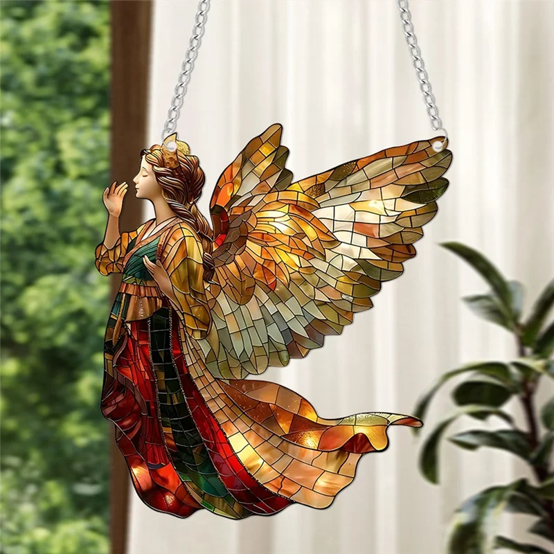 N96R Christmas Angel Sun Catcher Acrylic Window Decoration Balcony Garden Hanging Sign