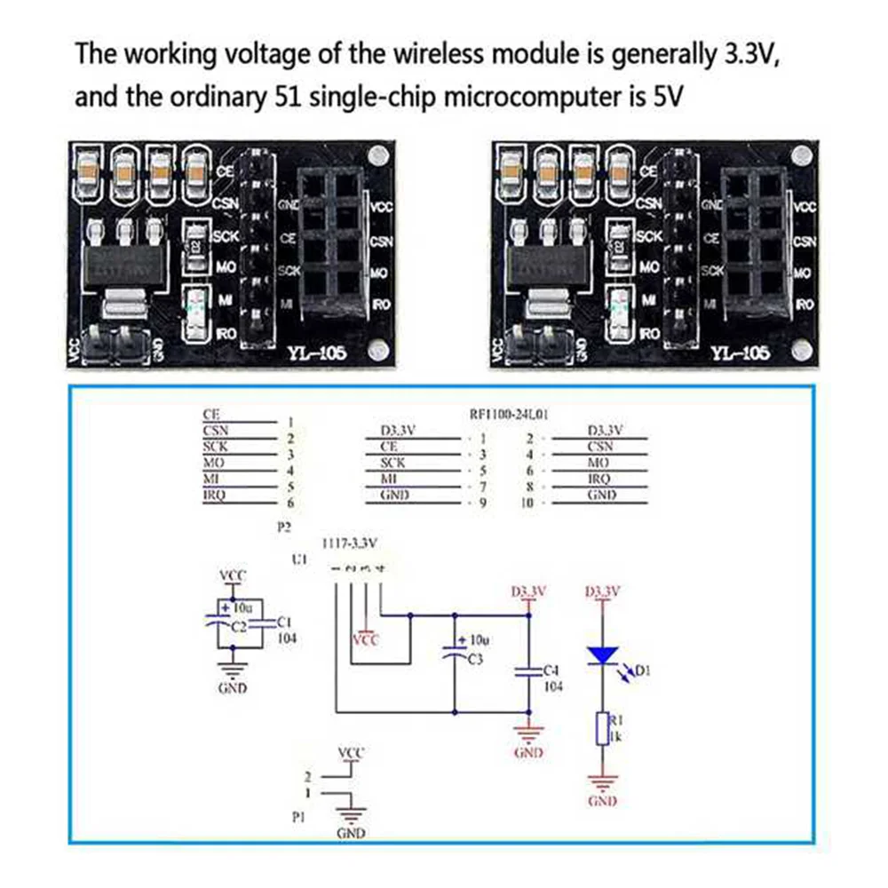 ABAN 5 pièces Module adaptateur sans fil NRF24L01 3.3V Nouvelle plaque adaptatrice de socket pour module sans fil NRF24L01 à 8 broches