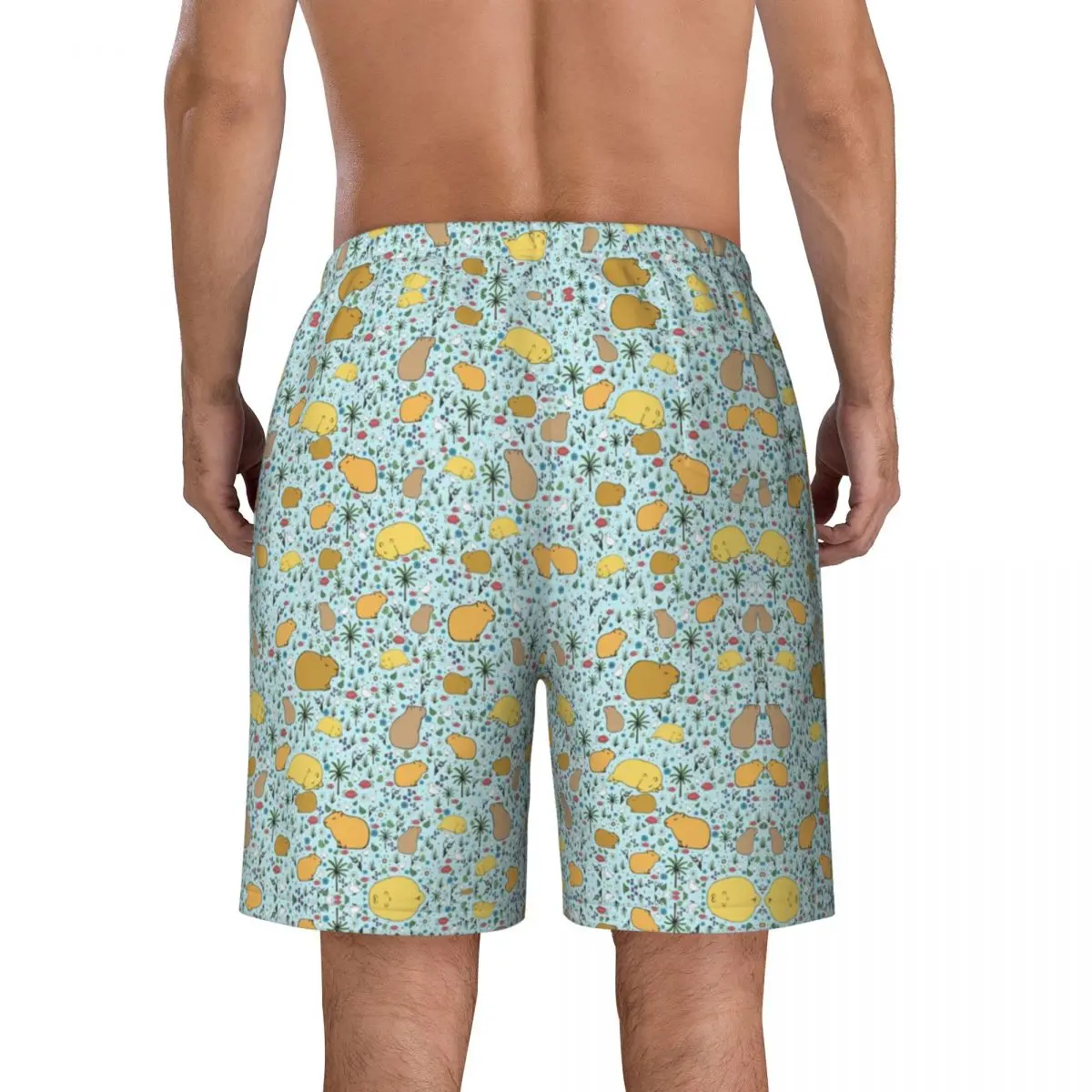 Capybaras-shorts de praia de secagem rápida com pet print para homem, calção azul