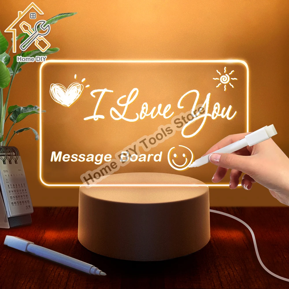 Transparent Luminous LED Night Lights USB Luminous Acrylic Night Light Erasable Write Message Board Calendar Desktop Ornaments