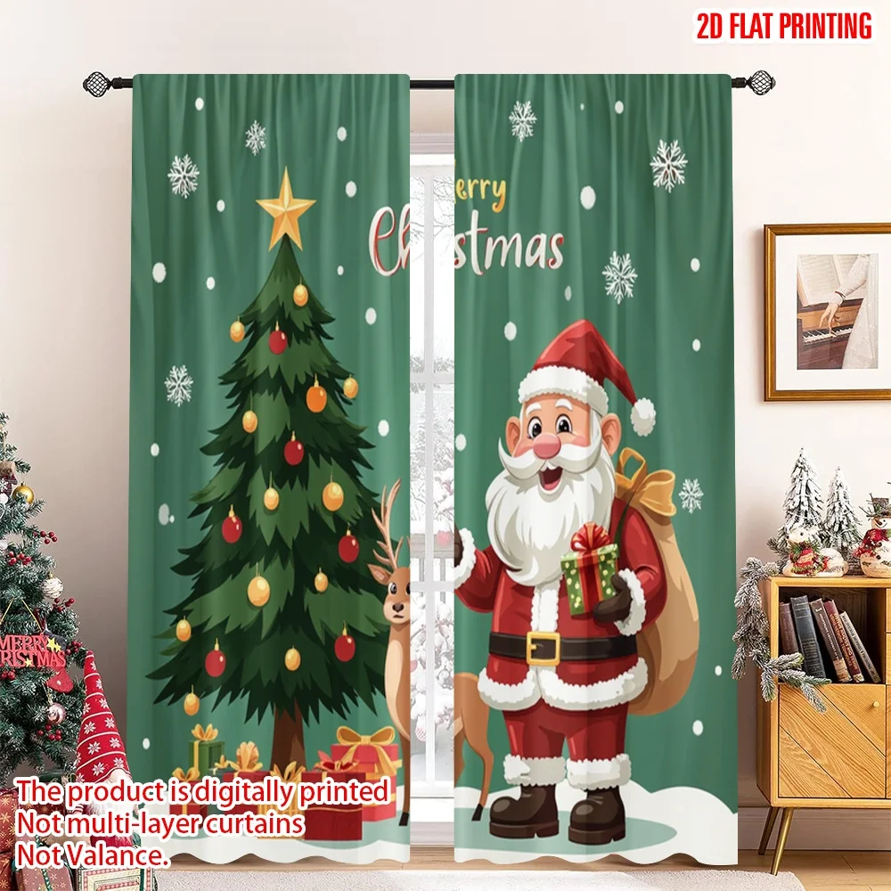

2pcs 2D flat printing Merry Christmas Window Drapes Mrrrry Christmas Gifts Tree 100% Polyester Without Electricity Party