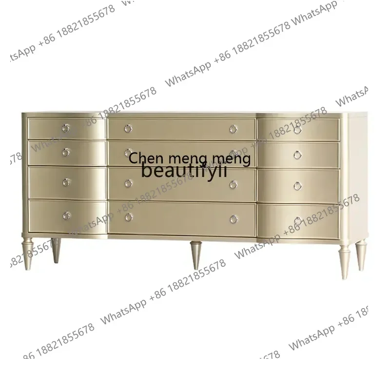0High-End Furniture Simple Radian American Light Luxury Champagne Solid Wood Porch Sideboard Chest of Drawers