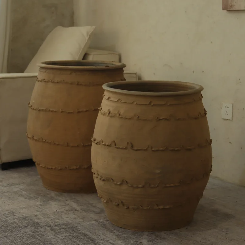 Spot coarse pottery flower pot large diameter clay pot B & B decorative pot breathable pottery tank retro tree planting pure han