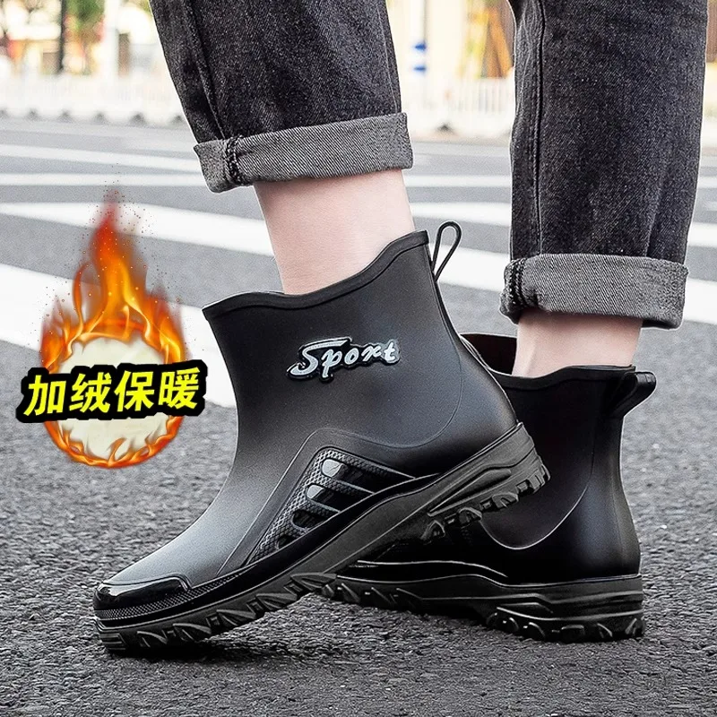 

Short Water Shoes Men's Waterproof Shoes New Velvet Rain Boots Takeaway Riders Special Non-slip Rubber Shoes Men's Rain