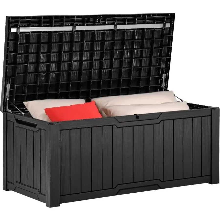 

120 Gallon Outdoor Storage Deck Box Large Resin Patio Storage for Outdoor Pillows Garden Tools and PoolSupplies Waterproof Lock