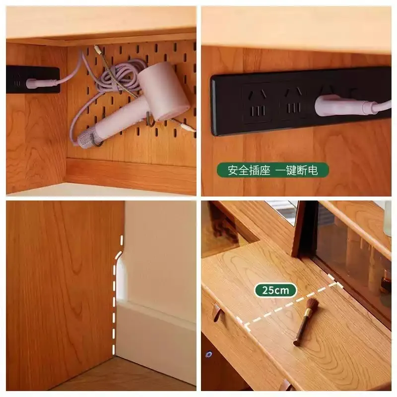 طاولة مكياج لغرفة النوم، طاولة زينة صغيرة من خشب الكرز، خزانة تخزين، شقة صغيرة متكاملة، طراز متوسط وقديم #5