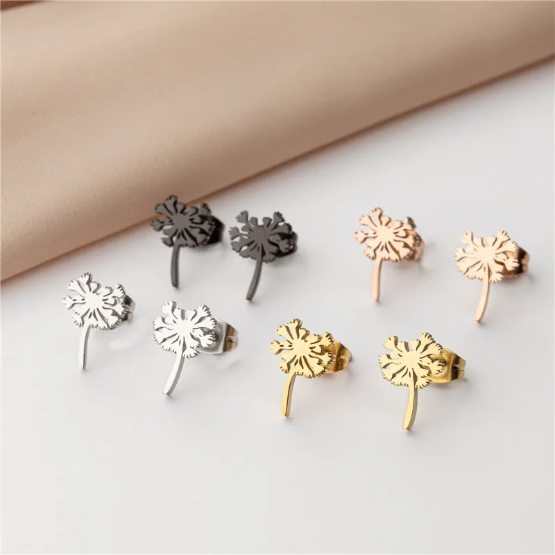 Minimalist Golden Stainless Steel Earrings Women Multiple Style Heart Scissor Glasses Dandelion Stud Earings Girls Birthday Gift