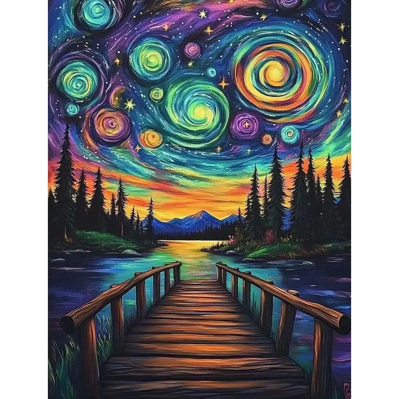 RUOPOTY Painting By Numbers Create Wall Art Painting With Numbers Moonlight Landscape Acrylic Painting on Canvas Frameless