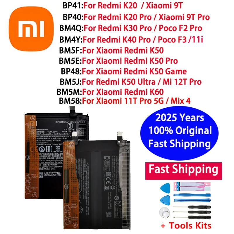 

100% оригинальный аккумулятор для Xiaomi Redmi Mi K20 K30 K40 K50 K60 Poco F2 F3 9T 11i 11T Pro 5G Mix 4 12T Pro Game UItra Батареи