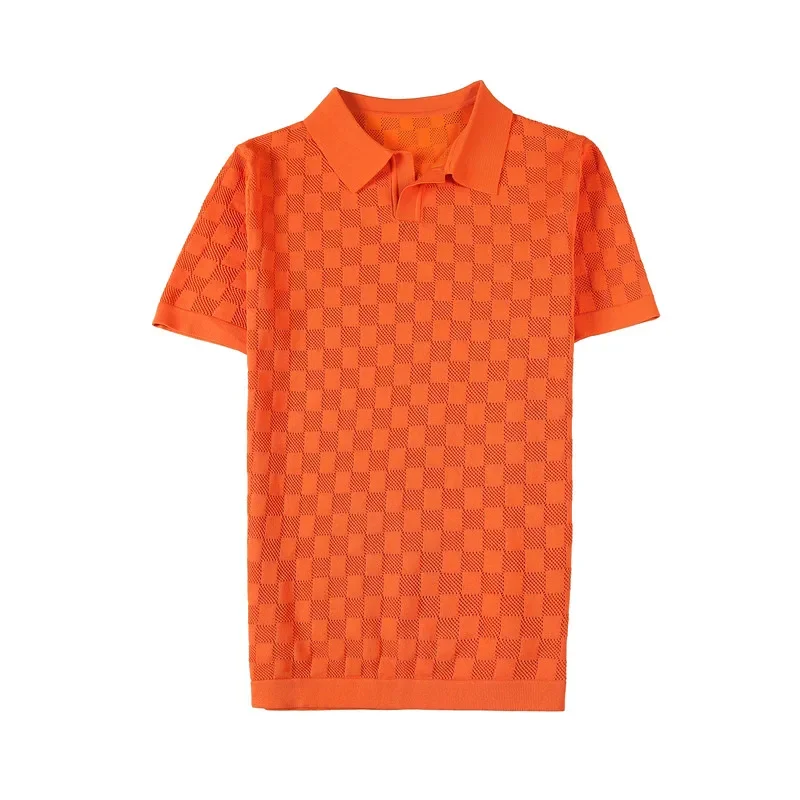

Summer Thin Ice Silk Knitted Polo Shirt Men's Elastic Mesh Casual T-shirt Men's Short Sleeve Slim Fit Breathable Polo Shirt