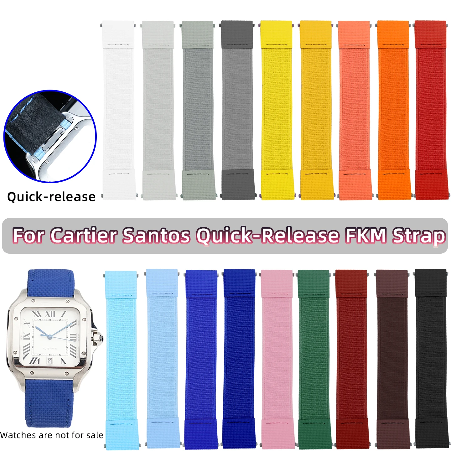 For Cartier Santos WSSA0009 WSSA0018 WSSA0013 Quick Release Elastic Nylon Fluororubber Watch Strap L & M 21mm 19mm New Men Band