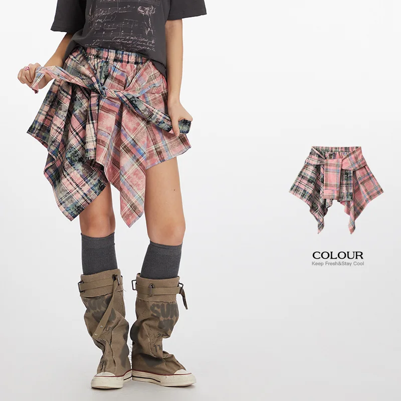 American Style Irregular Niche Design Plaid Hot Girl Skirt Colorful Plaid Loose Skirt Women Mini Falda Mujer Donna Abbigliamneto