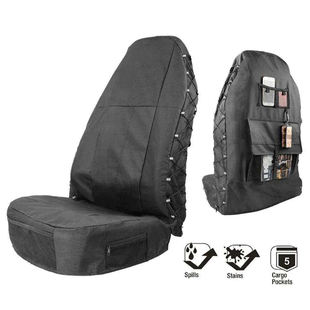 

TIROL Car Front Seat Cover Oxford Cloth PU Adjustable Washable Seat Protector with Seat Back Organizer Universal Auto Accessorie