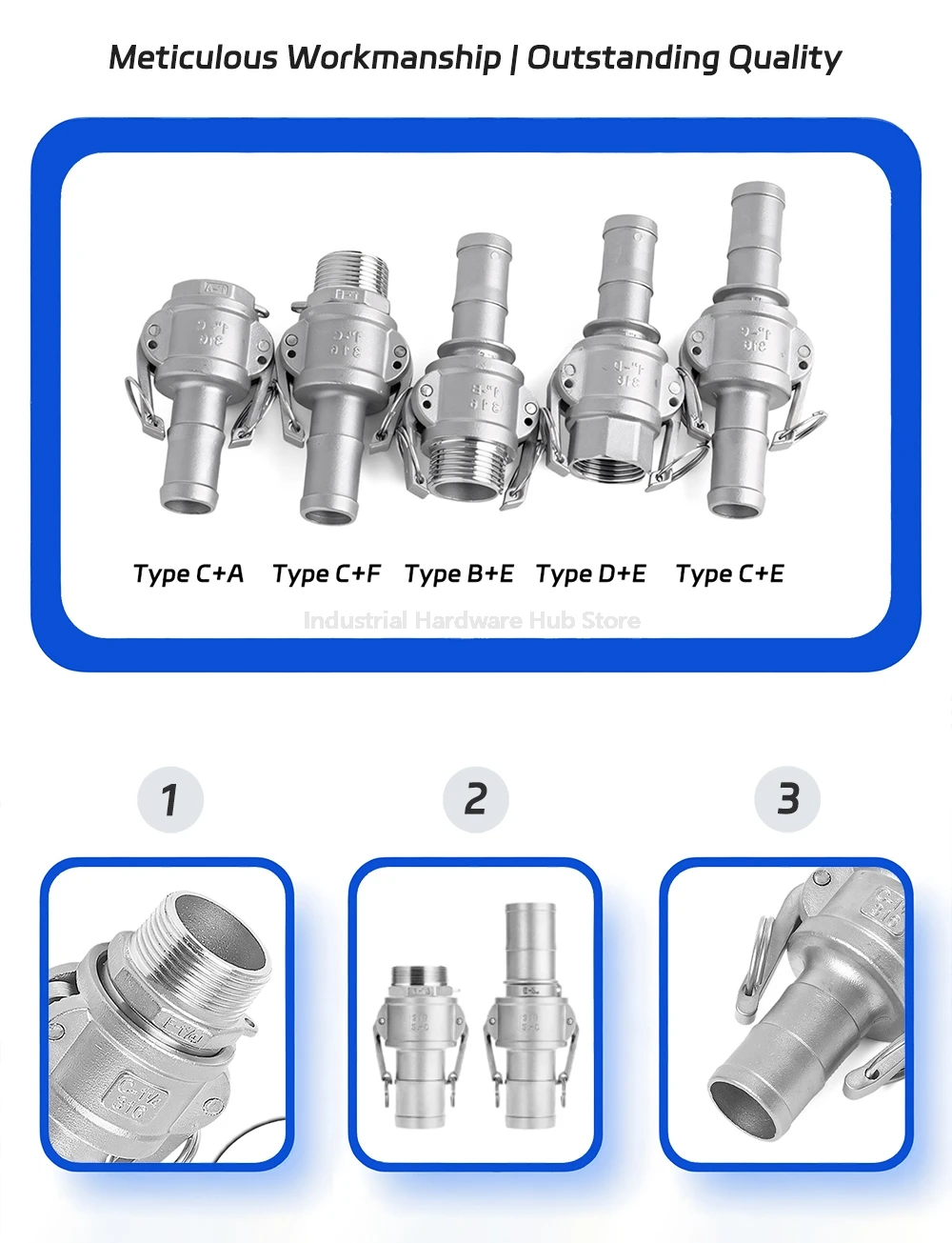 Camlock-Schnellkupplungs-Sortiment aus Edelstahl 304, Typ A-F DP DC männlich weiblich, 1/2"-2" BSP, Schnellkupplung für Schlauchpumpen – Detail 11
