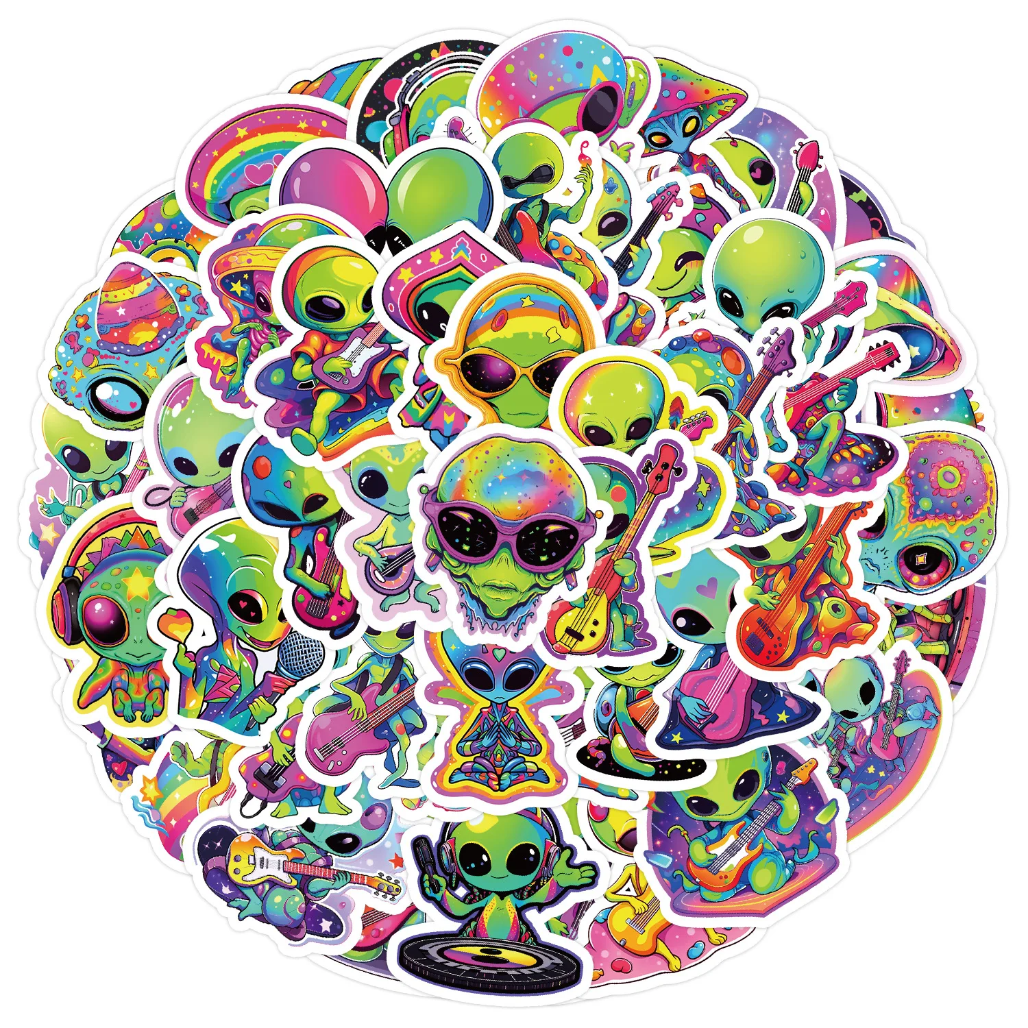 

10/30/50PCS Mysterious Alien Stickers Color Guitar Decals Musical Instruments DIY Fridge Laptop Guitar Car Bike Music Style Toy