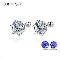 BIJOX STORY 0.5-2ct Moissanite Screw Stud Earrings D Color 925 Sterling Silver Diamond Earrings For Women Wedding Fine Jewelry