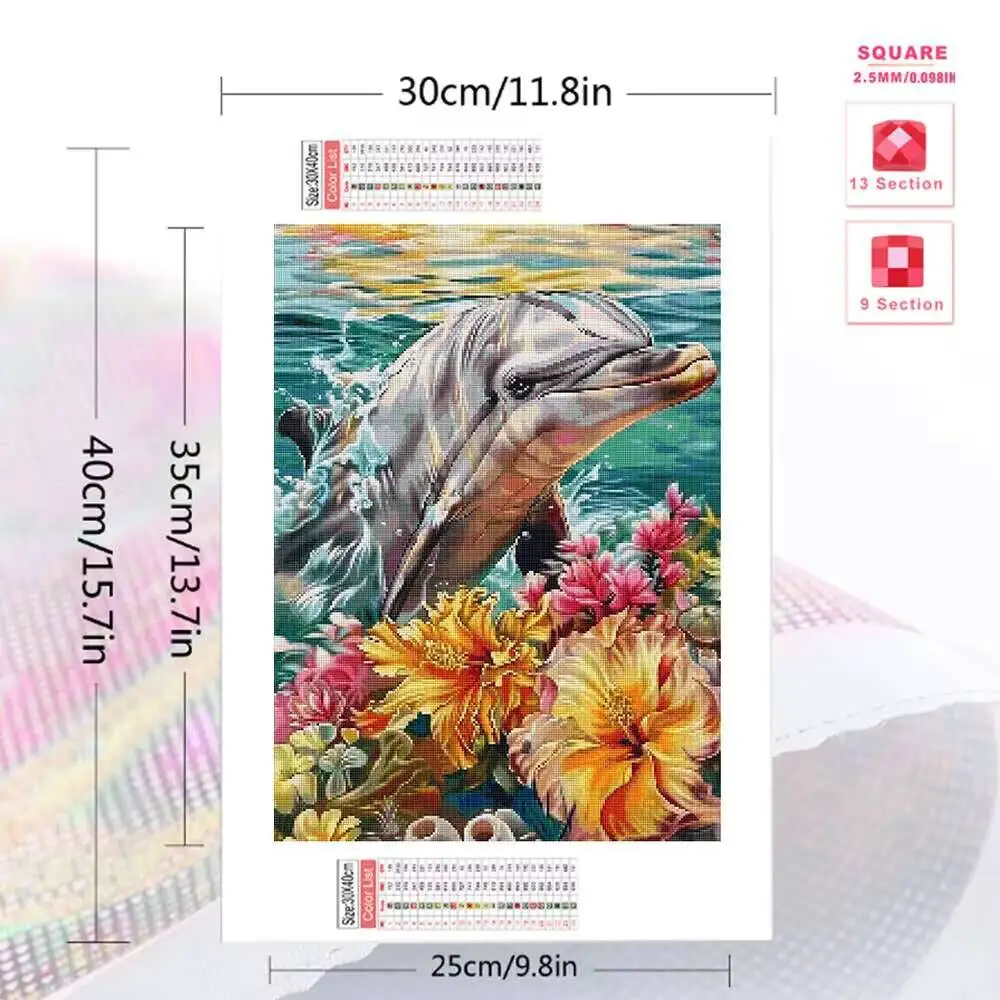 Diamond Embroidery Dolphin Cross Stitch Animal Diamond Mosaic Flower Needlework Painting Wall Decor,frameless