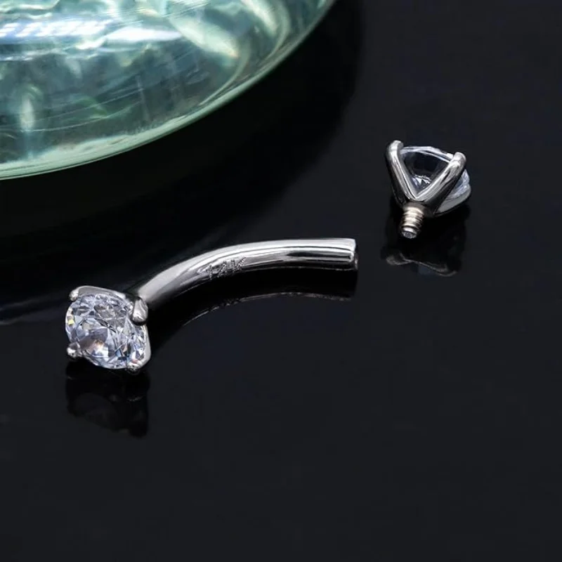 G23 Titanium Internally Threaded CZ Curved Barbell Jewelry for Eyebrow Piercing Labret Navel Body Piercing Accessory
