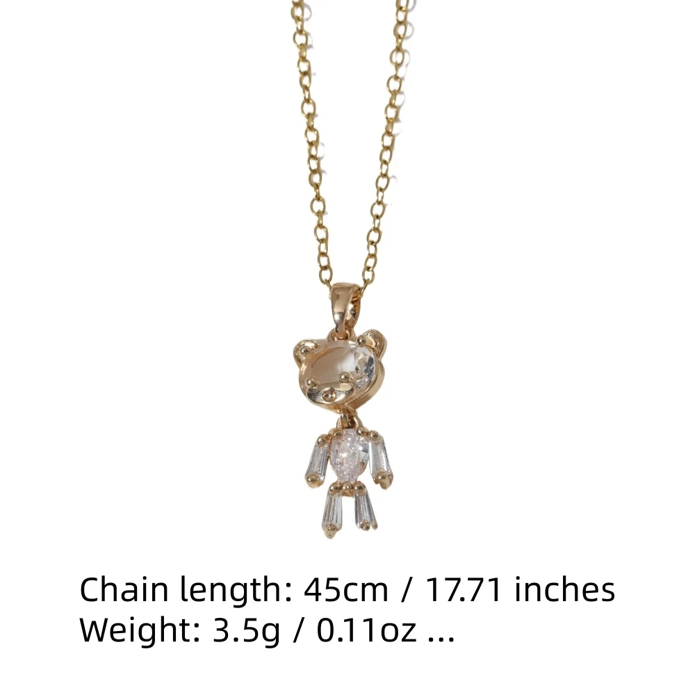 Cute Artificial Crystal Bear Pendant Necklaces for Women Golden Necklace Wedding Party Jewelry Accessories