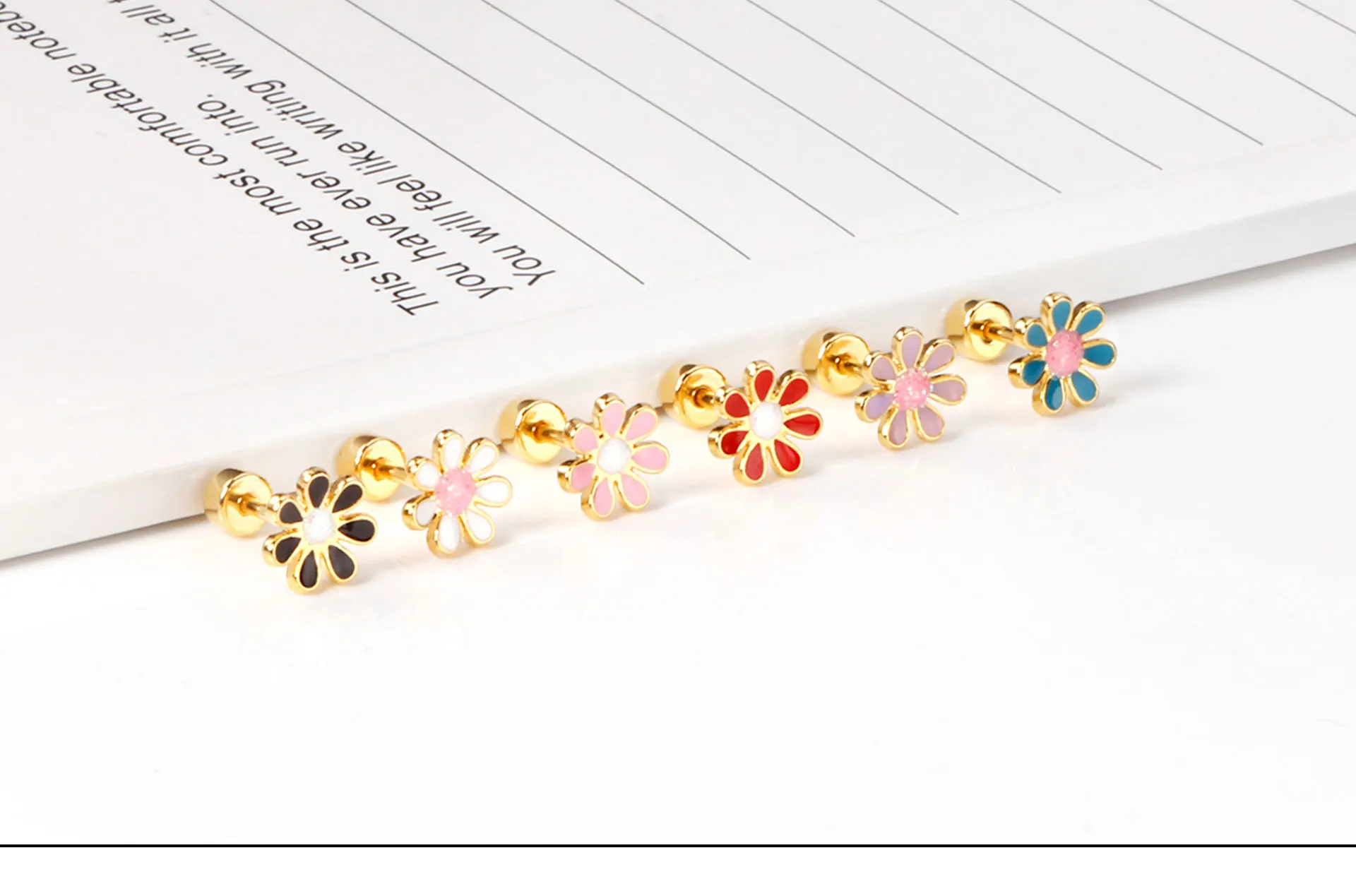 12 Paare/schachtel Blume Gänseblümchen Edelstahl Ohrstecker mit Glitzer trendige süße hypoallergene lässige Ohrringe Schmuck Geschenk 2024 – Detail 2
