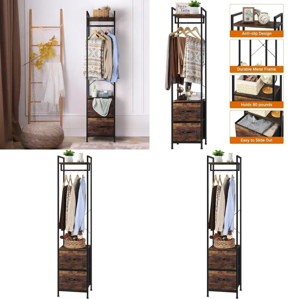 

Heavy-Duty 3-Tier Garment Rack with Fabric Covers and Storage for Compact Closet Organization