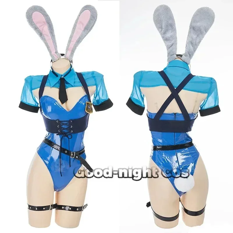 

Anime Judy Cosplay Bunny Girl Costume Sexy Catsuit movie role Play Girls PU Leather Uniform Ear headdress Halloween partyv;2,r'6