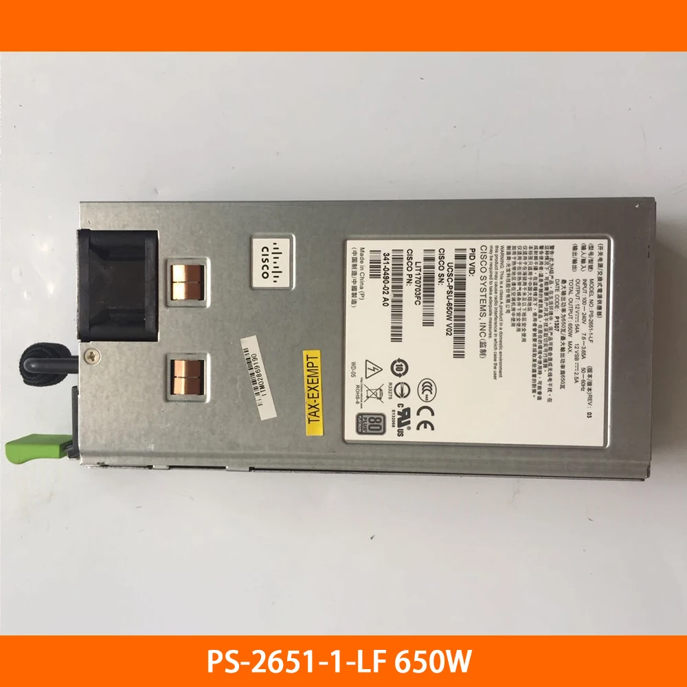 100% Working Server For Clsco PS-2651-1-LF 650W UCSC-PUS-650W V02 341-0490-02 A0 Power Supply