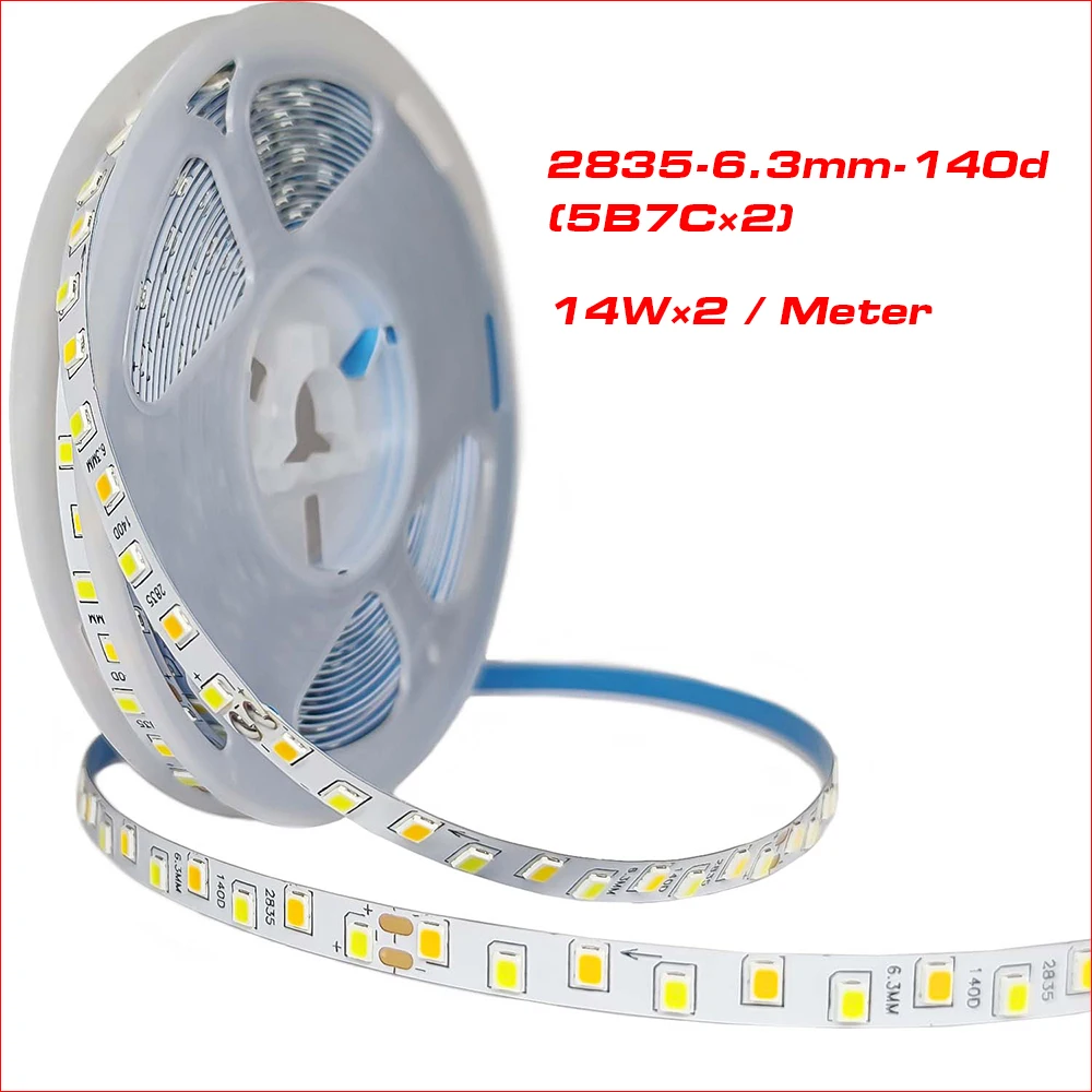 COMPYI Highlight 5meters 2835-6.3mm-140D Three Colors Constant Current LED Strip 5B7C×2 14W×2/Meter SANAN Chip With 3000K+6500K