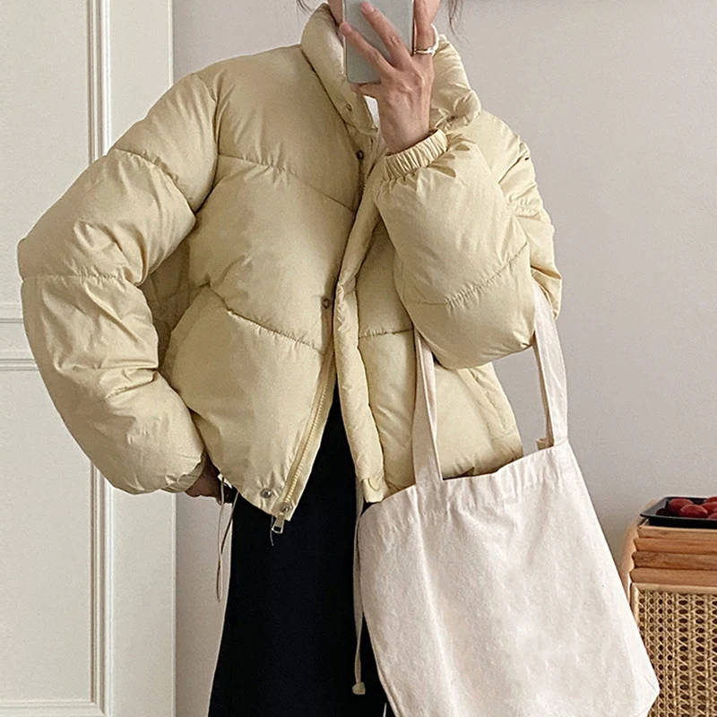 ITOOLIN Women Casual Thicken Jacket Mock Neck Zipper Up Loose Warm Cotton-padded Jacket Fall Winter Lady Long Sleeves Down Coat