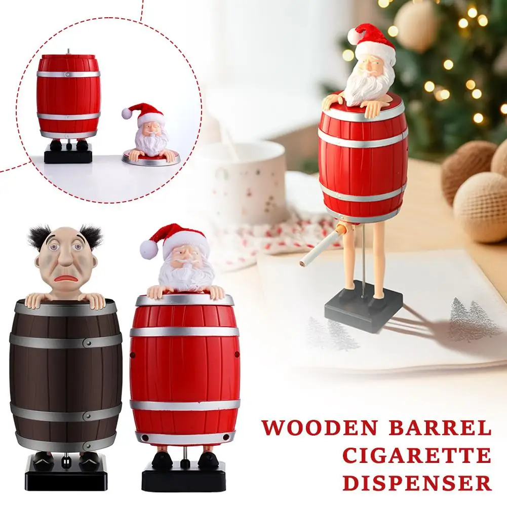 Funny Cigarette Santa Claus Wooden Barrel Automatic Xmas Box Strange Cigarette Decoration Christmas Y7d6