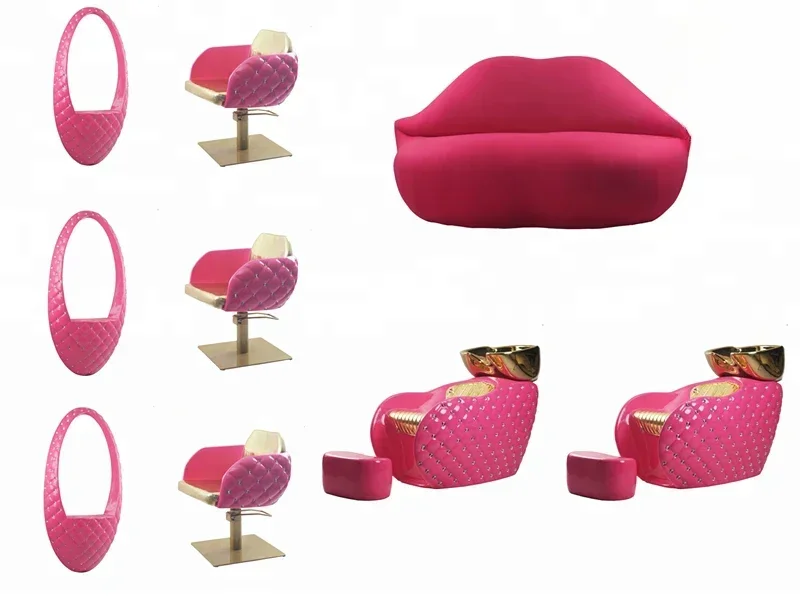 Salon Furniture Pink Shampoo Bed Fiber Glass Backwash Unit Crystal Hair Washing Chair for Barber Shop