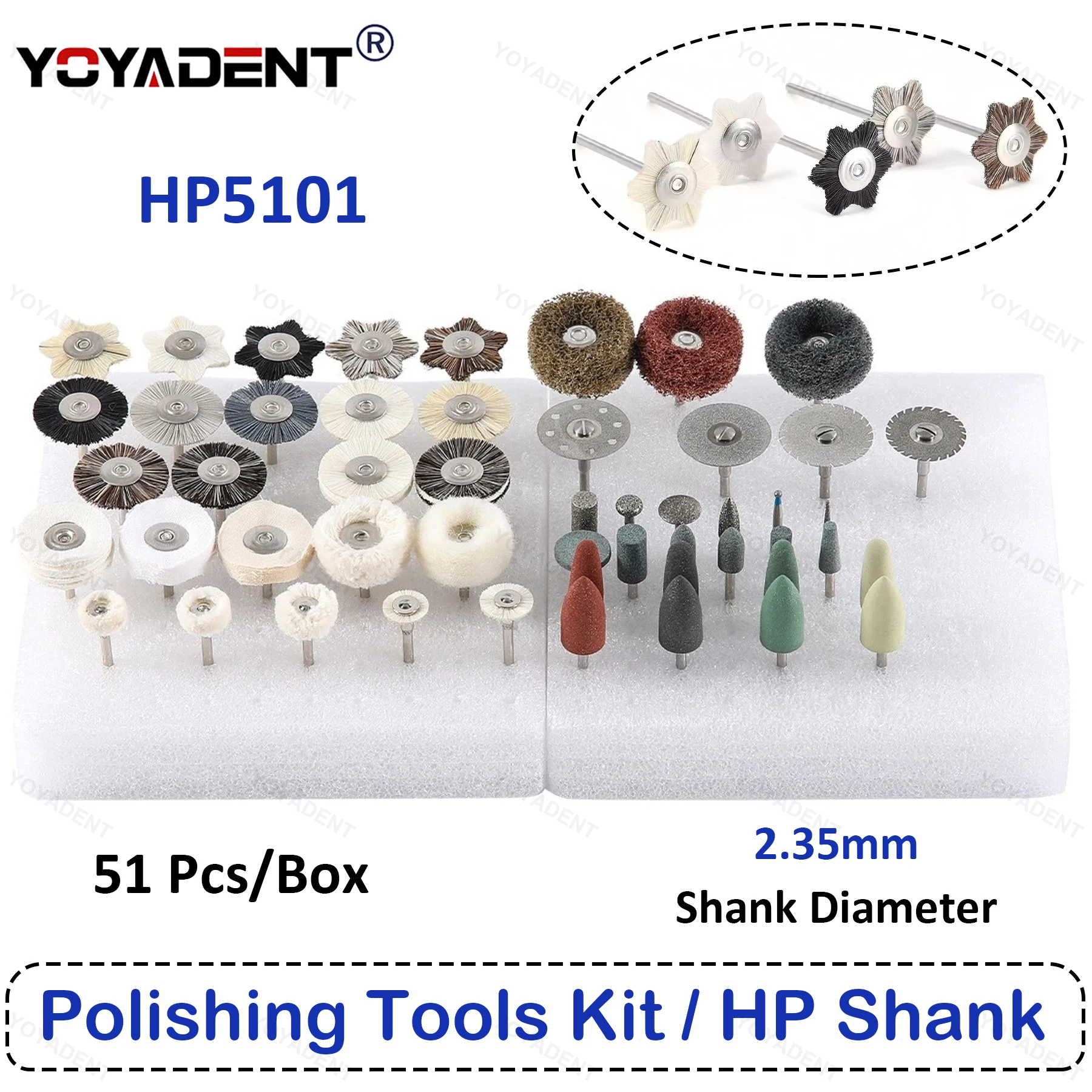 

Dental Polishing Kit Composite Grinding Head 51Pcs/Box For Ceramic Polish Teeth Whiting Dia.2.35mm HP5101 Dental Accessories