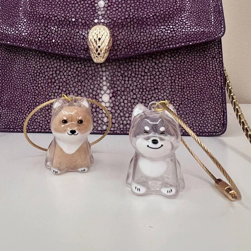 كبسولة شفافة لتقوم بها بنفسك جرو الفراء تذكارية شيبا اينو كيرينغ حقيبة سحر Kawaii شعر الحيوانات الأليفة سلسلة مفاتيح تذكارية