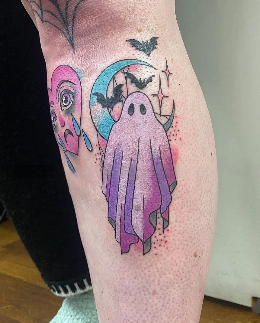 

Cartoon Quirky Temporary Tattoos Funny Purple Bat Ghost Durable Waterproof Fake Tattoo Realistic Body Art Tatoo Body Stickers