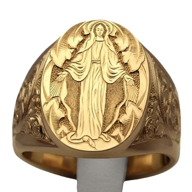 Virgin Mary Blessing Hand Emblem Ring