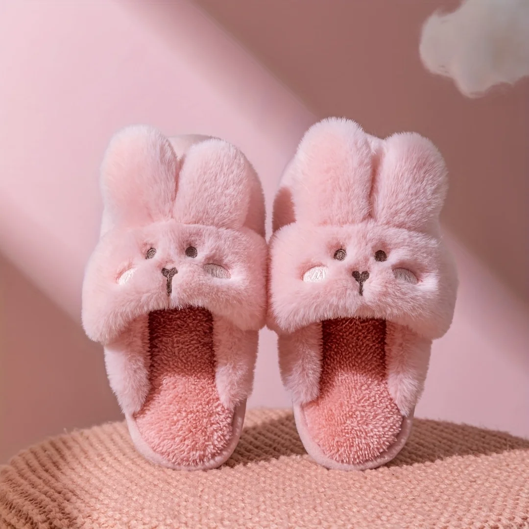 Women men Cute Rabbit Plush Slippers Winter Warm Fuzzy Indoor Home Slippers Soft Comfortable Non Slip Bedroom House Slippers