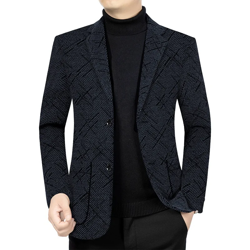 

Man Outerwear Autumn Thin Printed Pocket Single-breasted Male Suit Coat Versatile Casual Non-ironing Long Sleeve Men Blazer