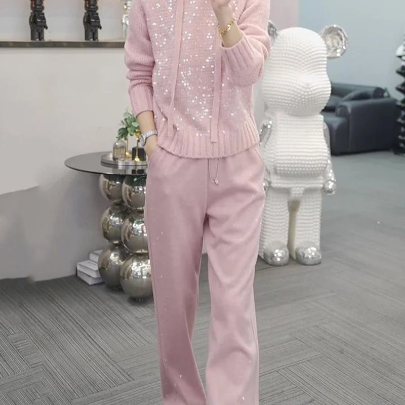 لامعة الترتر قصيرة المرأة البلوز سترة جولة الرقبة محبوك أعلى الخريف نمط جديد الحد الأدنى الراقية الشعور أنيقة